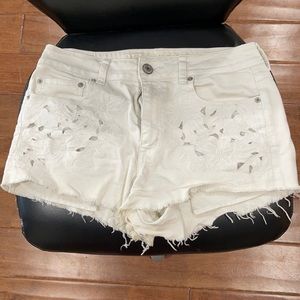 White Flowered American Eagle Jean Shorts